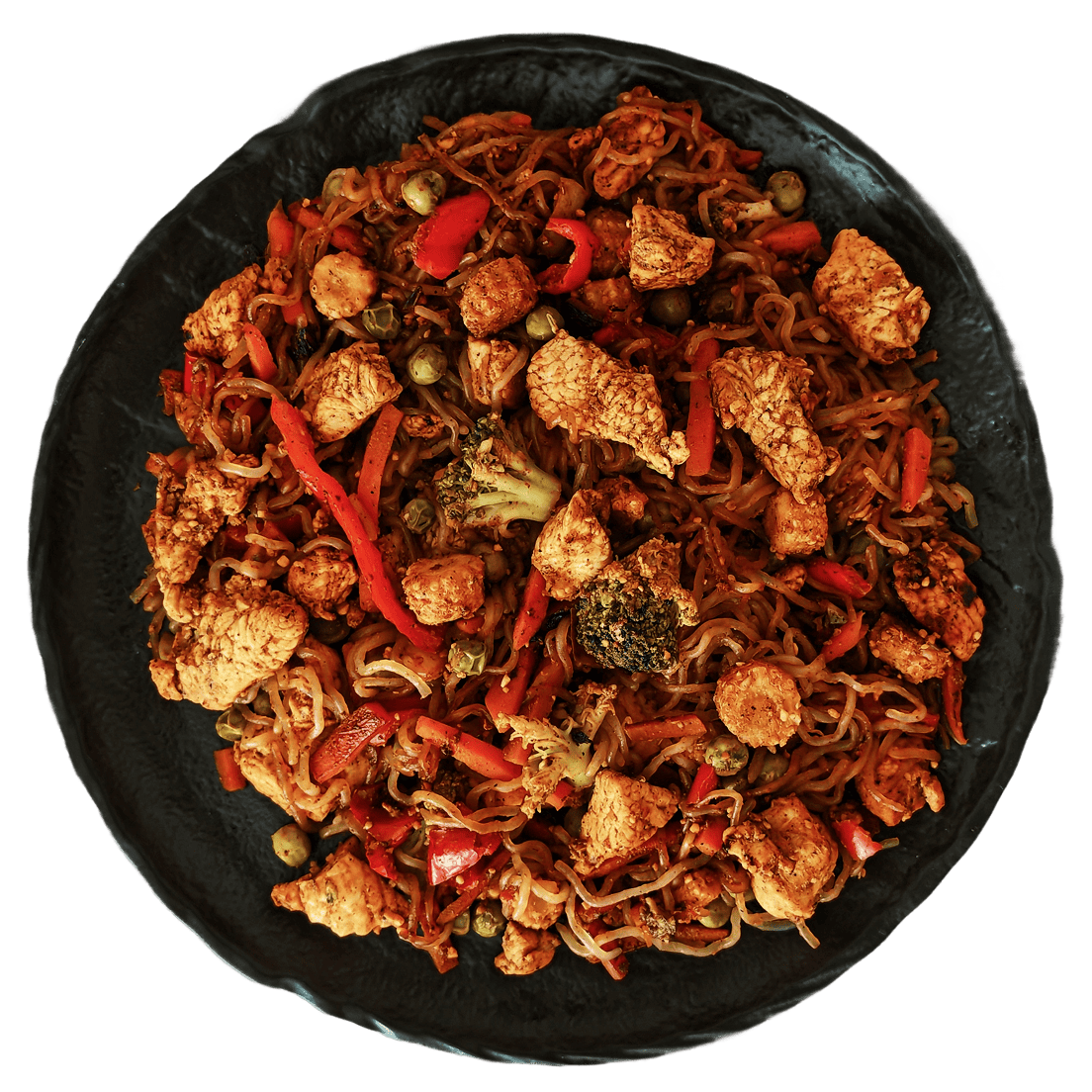 Wok из спагетти ширатаки с овощами и филе индейки