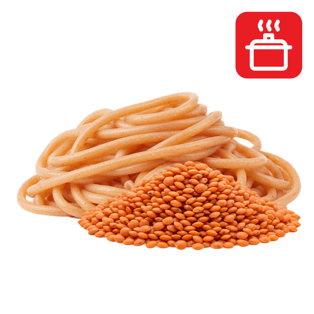 Букатини из муки красной чечевицы отварные