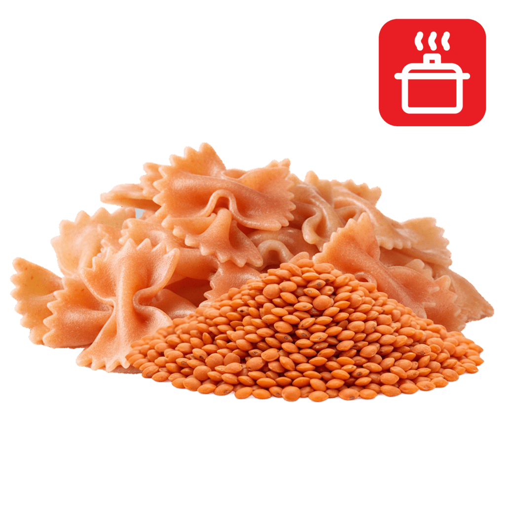 Фарфалле из муки красной чечевицы отварные