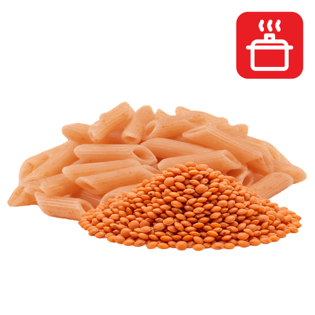 Пенне из муки красной чечевицы отварные